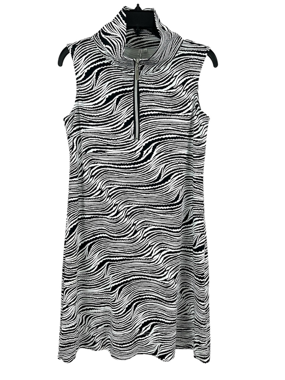 Lulu B UPF 50 Cooling Zebra Print Sleeveless 1/4 Zip Shift Dress